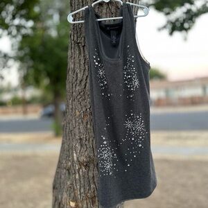 INC International Concepts Dark Gray Tank with Silver Embellishments